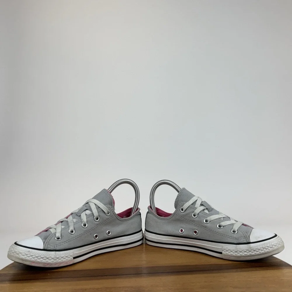 Big Kids Girls Converse CTAS Double Tongue Gray Pink Low Sneakers Shoes Size 3 Y